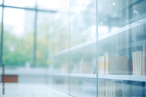 Bokeh Style Background with View of Glass Cabinet of Books in Modern Library  A Bright and Serene Atmosphere Encouraging Quiet Contemplation and Study