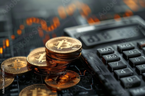 Bitcoin Coin on a Calculator photo