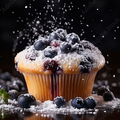 a blueberry muffin with powdered sugar on top © Marin