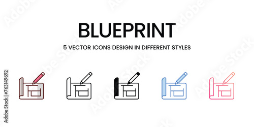 Blueprint icons set in different style vector stock illustration