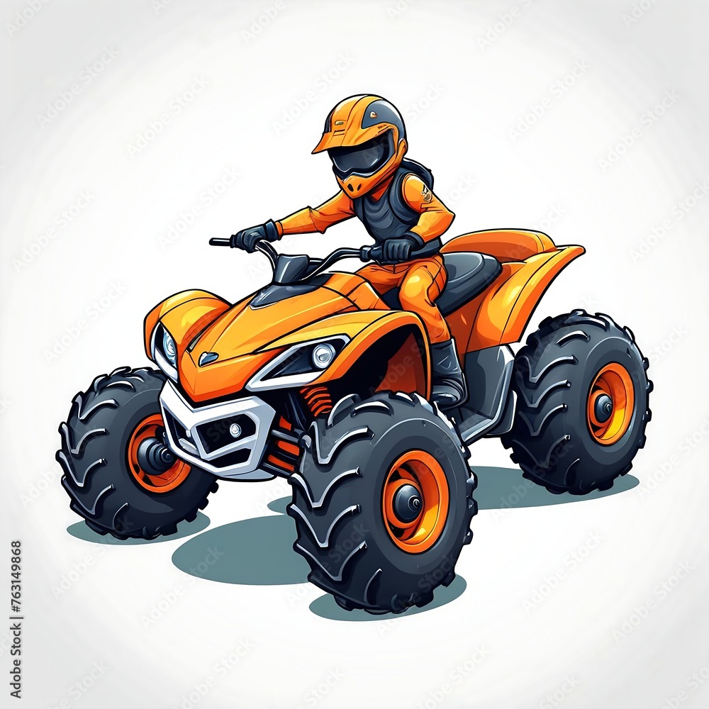 Cute Cartoon Quad bike, Vector illustration on a white background white ai generative..