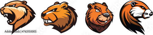 Set  beaver head, mascot logo design, vector illustration. 