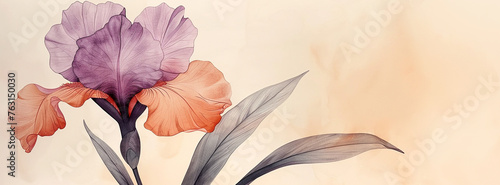 Panoramic illustration with beautiful spring iris.