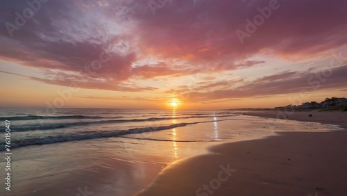 Beautiful sunset at the beach with clouds 