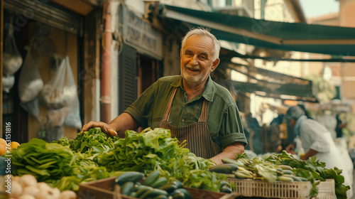 Selling fresh greens at street market in southern Italy. photo