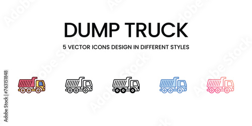 Dump Truck icons set in different style vector stock illustration