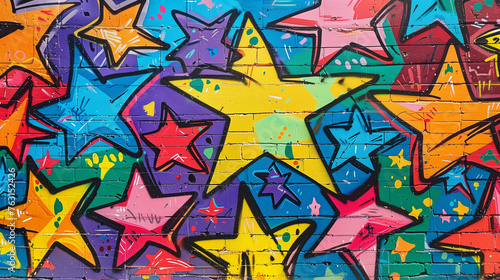 Colorful Graffiti Stars Wall, Urban Art, Vibrant Street Culture