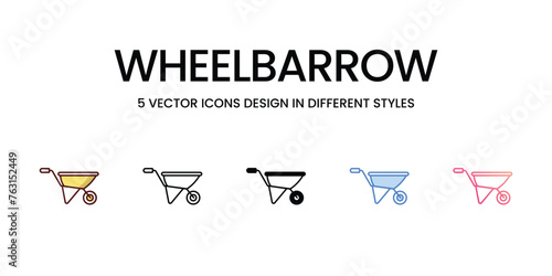 Wheelbarrow icons set in different style vector stock illustration