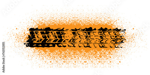 Tire wheel mark of car on background of grunge splash. Vector illustration