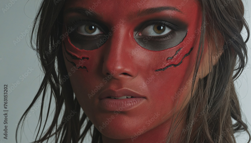 woman with red black make up woman with red black make up