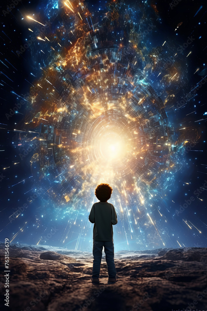 Child Witnessing Cosmic Event on Alien Planet