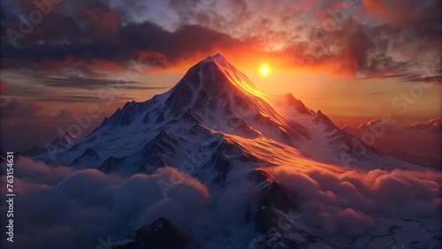 the-sun-sets-behind-a--mountain-on-a-slightly-cloud