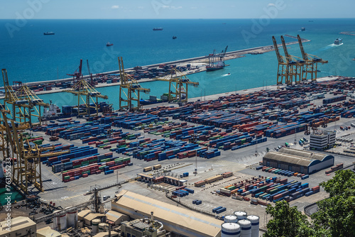 Canvas Print Containers and cranes in Port of Barcelona, Spain