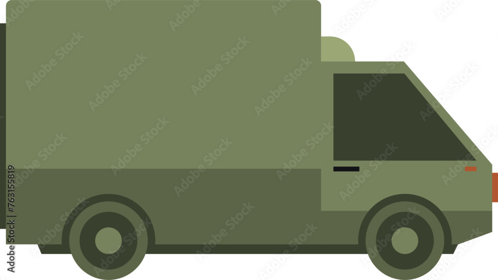Military green truck. Army vehicle color icon