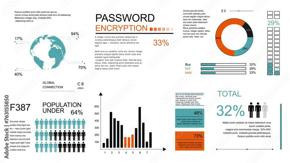 Infographic elements. Set of graphs and charts is displayed on a white background, featuring shapes like rectangles, circles, and parallel lines in shades of azure, aqua, and electric blue 2