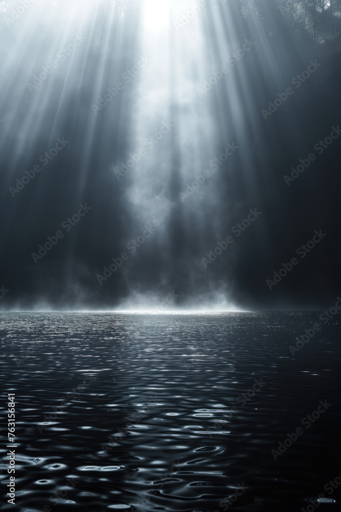 Rays of light on the sea. Background image. Created with Generative AI technology.