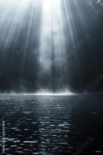 Rays of light on the sea. Background image. Created with Generative AI technology.
