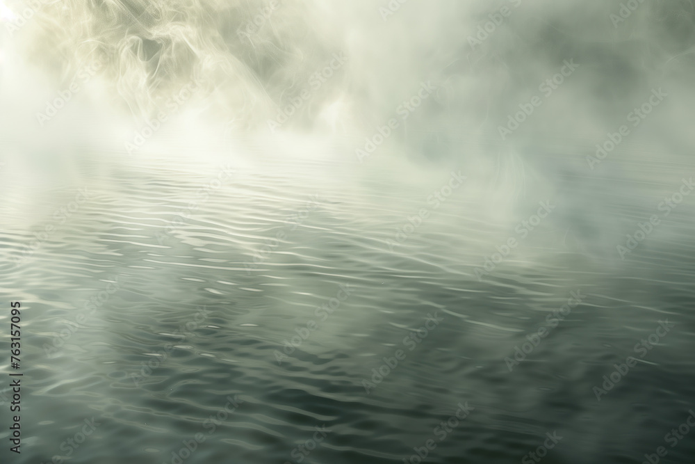 Fog on a lake. Ripple effect on the water surface. Background image. Created with Generative AI technology.