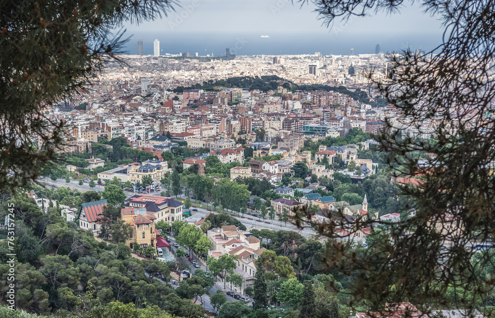 Aerial view from Tibidabo hill in Barcelona city, Spain