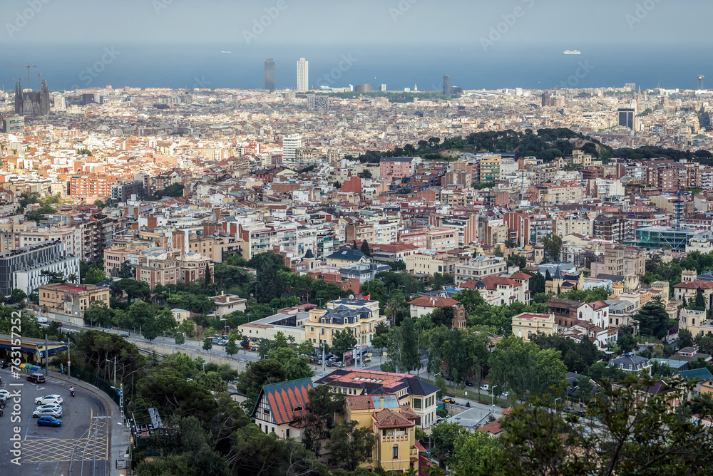 Aerial view from Tibidabo hill in Barcelona city, Spain