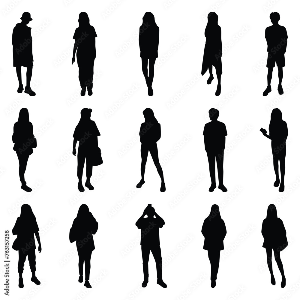 Vector collection set of individual people silhouettes.	