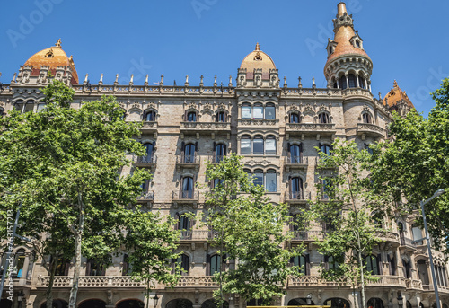Photography Casa de Rocamora building on Passeig de Gracia, one of the major avenues in Barc