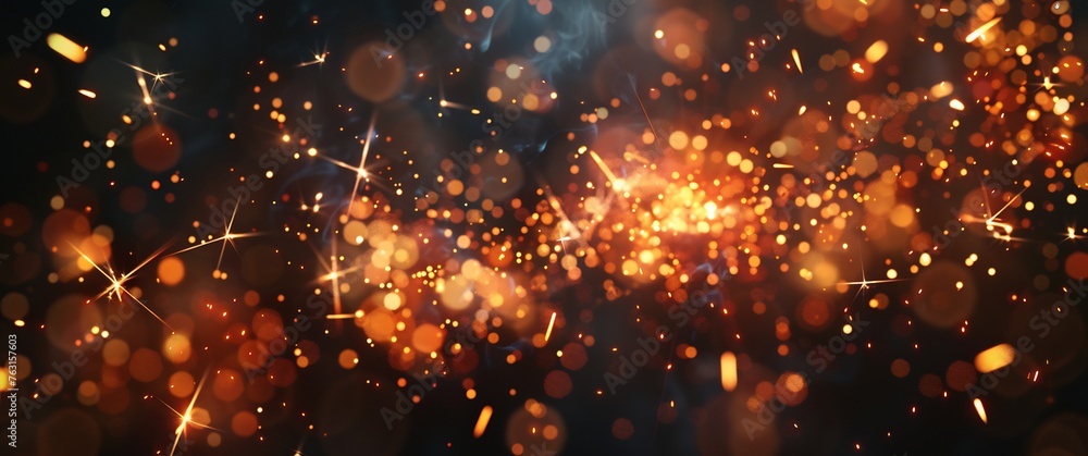 New Year background with sparklers on a dark blurred lights background - obrazy, fototapety, plakaty 