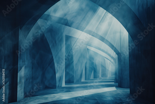 Light in the arched tunnel. Background image. Created with Generative AI technology.