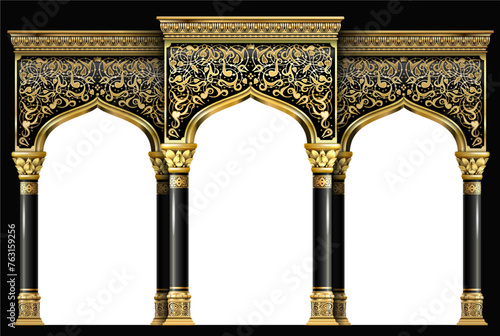 Golden luxury classic arch portal with columns