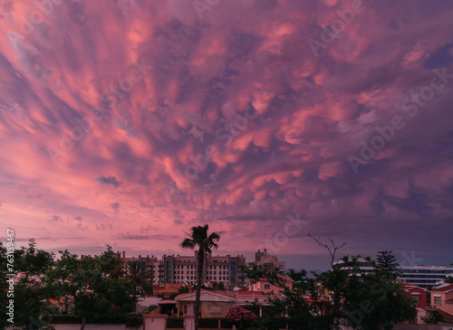 Rare mammatus clouds formation in a sunset