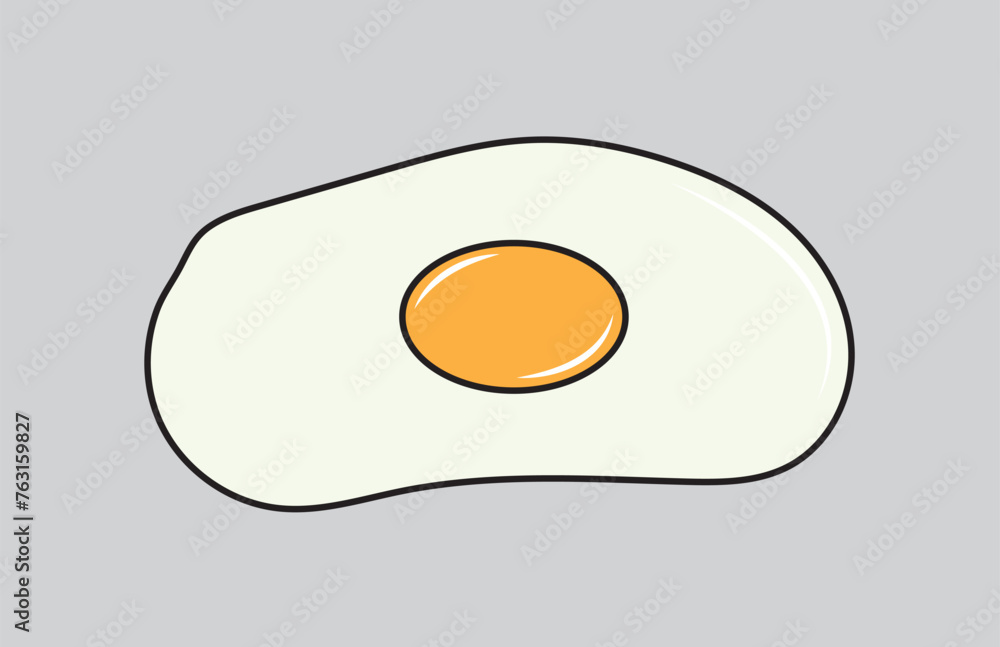 Fried scrambled egg icon. Top view closeup. Good morning. Breakfast menu. Cute cartoon food. Flat design. Gray background. Isolated. Vector illustration in eps 10. Fried scrambled egg icon. Top view closeup. Good morning. Breakfast menu. Cute cartoon food. Flat design. Gray background. Isolated. Vector illustration in eps 10.