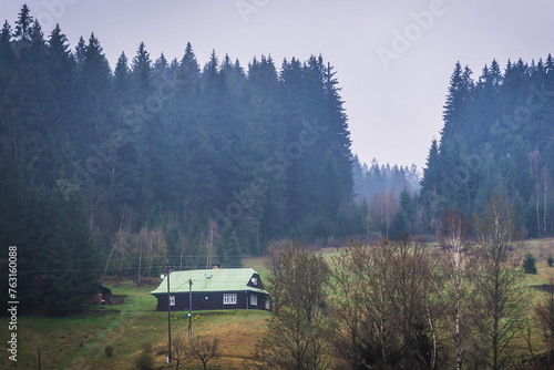 House near Stare Hamry village in Moravian-Silesian Region, Silesian Beskids, Czech Republic photo