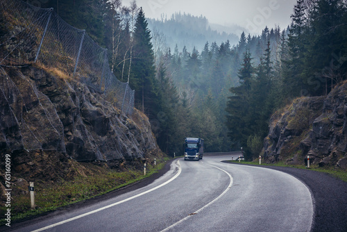 Road 56 near Stare Hamry in Silesian Beskid Mountains, Czech Republic photo