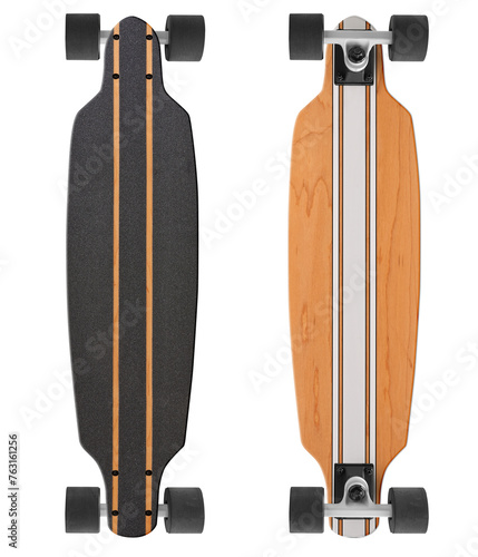 Black and wooden skate longboard isolated on a white background © pbombaert