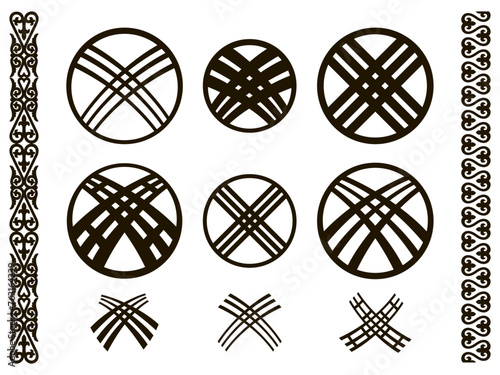 Shanyrak. Ornamental composition in traditional Kazakh style. Vector round Kazakh national ornament shanyrak. Circle hole on the roof of the yurt. 