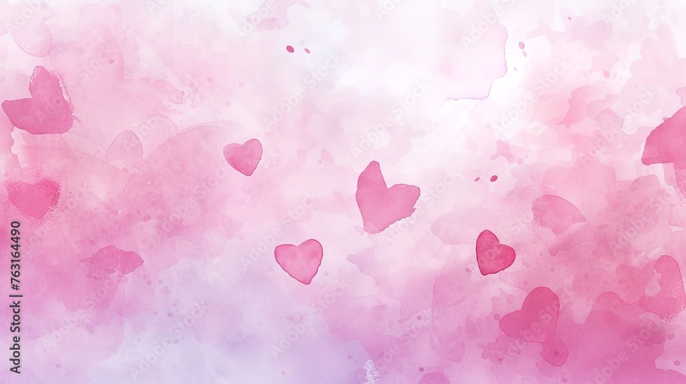 Pink watercolor background with hearts, Spring-themed design
