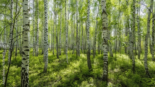 Spring birch Butakovka forest view near Almaty, Kazakhstan