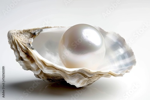 Free vector beautiful seashell with a pearl shell with white background