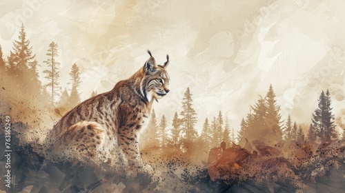 A stealthy lynx blends seamlessly into the boreal forest shadows, its hunter's camouflage keeping it vigilant.