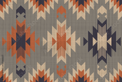 Navajo pattern.Square shape on grey background.Geometric shape.Brown pattern.Zigzag pattern.Seamless.Triangle shape.DIgital design.Illustration.Line.Design for skirt.Clothes.Carpet.Printing. Knitting  photo