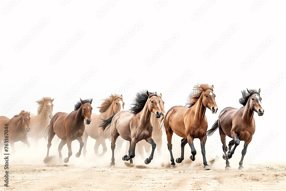 Fototapeta premium A herd of horses galloped across the dusty sand