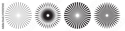 Sunburst element. Radial stripes background. Sunburst icon collection. Retro sunburst design. Vector illustration. Abstract line circle vector background.
 photo