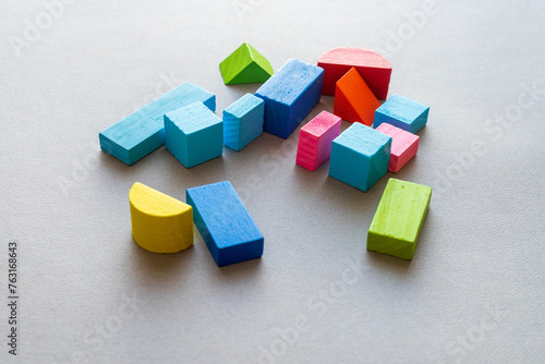 Colorful Wooden Blocks Isolated On Grey Background