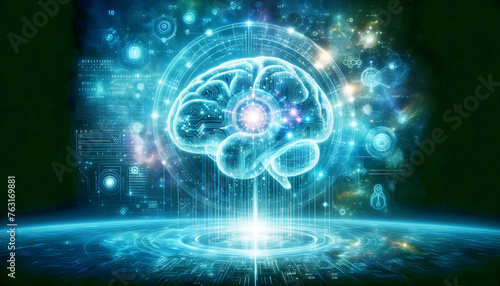 Artificial intelligence, AI, digital circuits and code streams, symbolizing the integration of technology and intellect.