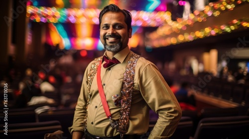 Theater cinema usher colorful and intricate celebrating Indian cinema vibrancy photo