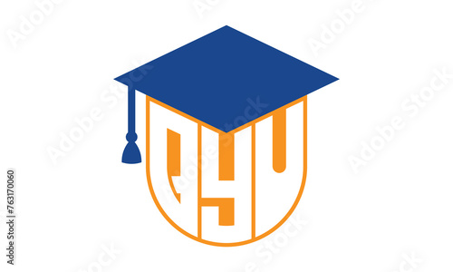 QYU initial letter academic logo design vector template. school college logo, university logo, graduation cap logo, institute logo, educational logo, library logo, teaching logo, book shop, varsity photo