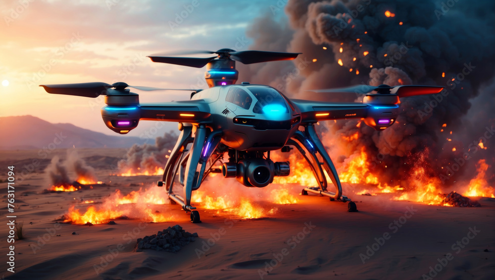 Fototapeta premium A surveillance drone in a war zone