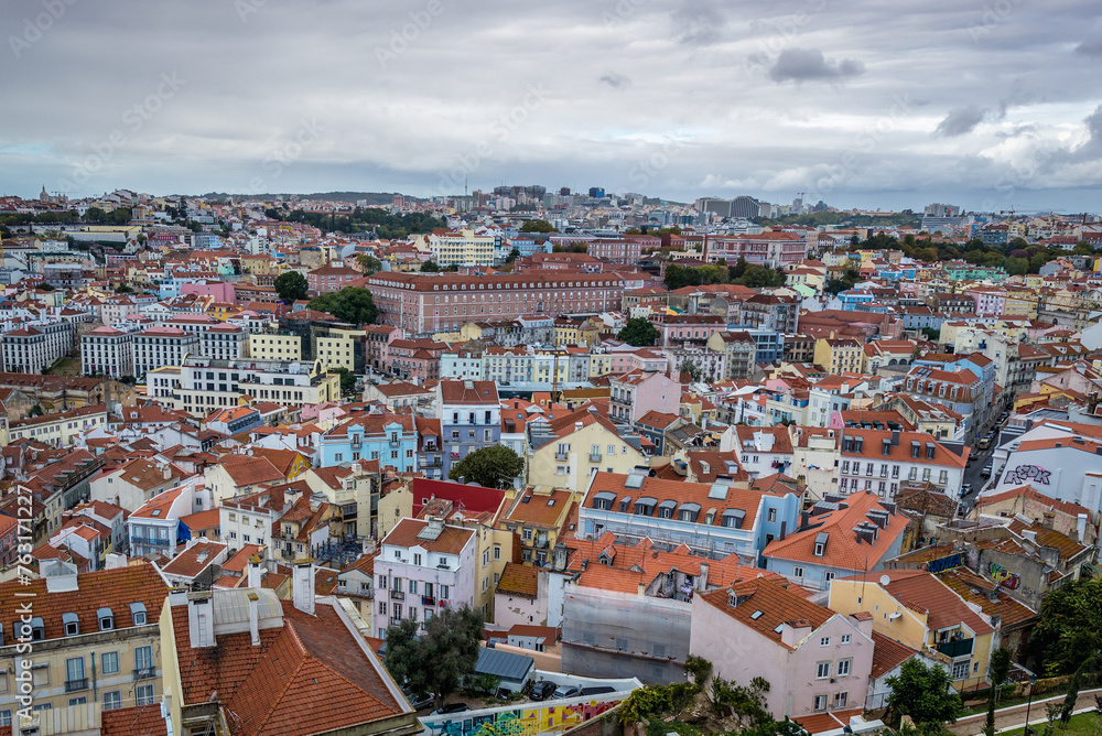 Aerial view from viewing point Miradouro da Graca viewing point in Lisbon city, Portugal