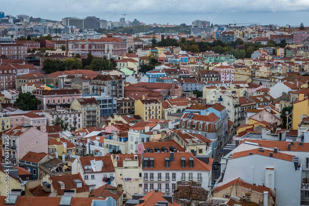 Aerial view from Miradouro da Graca, viewing point in Graca area of Lisbon, Portugal