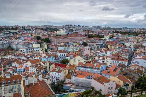 Aerial view from viewing point Miradouro da Graca viewing point in Lisbon city, Portugal photo